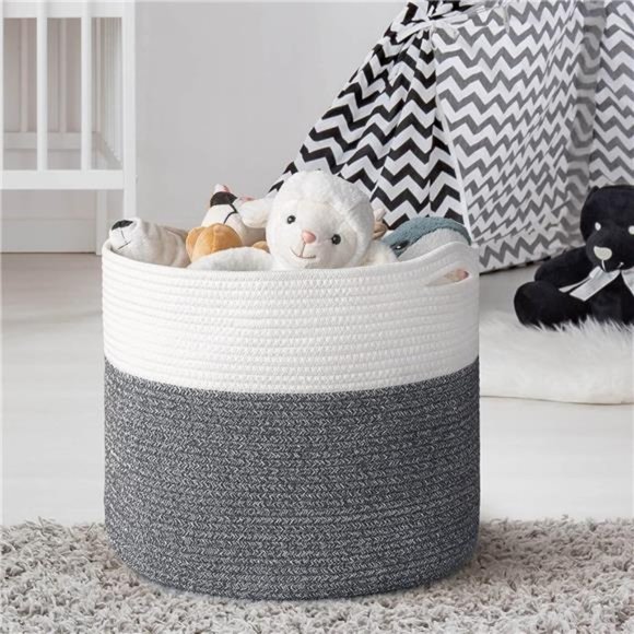 Large Cotton Rope Basket 15.8"x15.8"x13.8"Baby Laundry Woven Blanket Nursery Bin - Picture 3 of 7